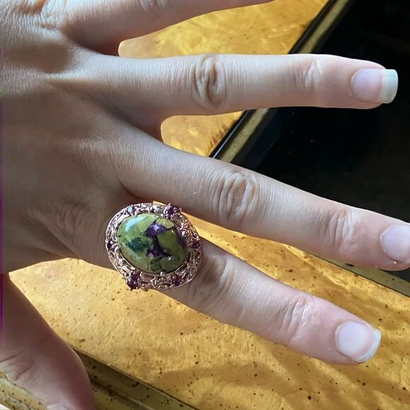 Natural Tasmanian Stichtite Garnet Sterling Silver Cocktail Ring Size 9 - Picture 3 of 11